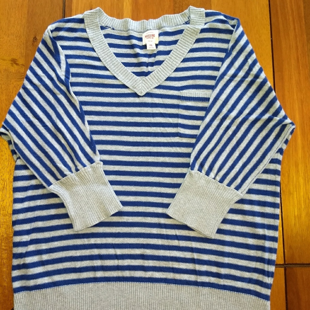 Blue and gray striped top